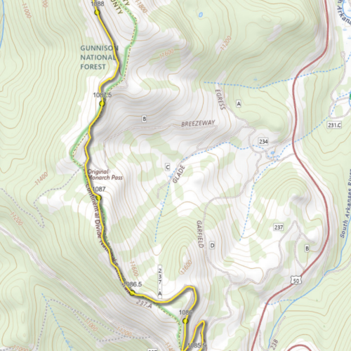 topographic map of the CT traversing Monarch Mountain